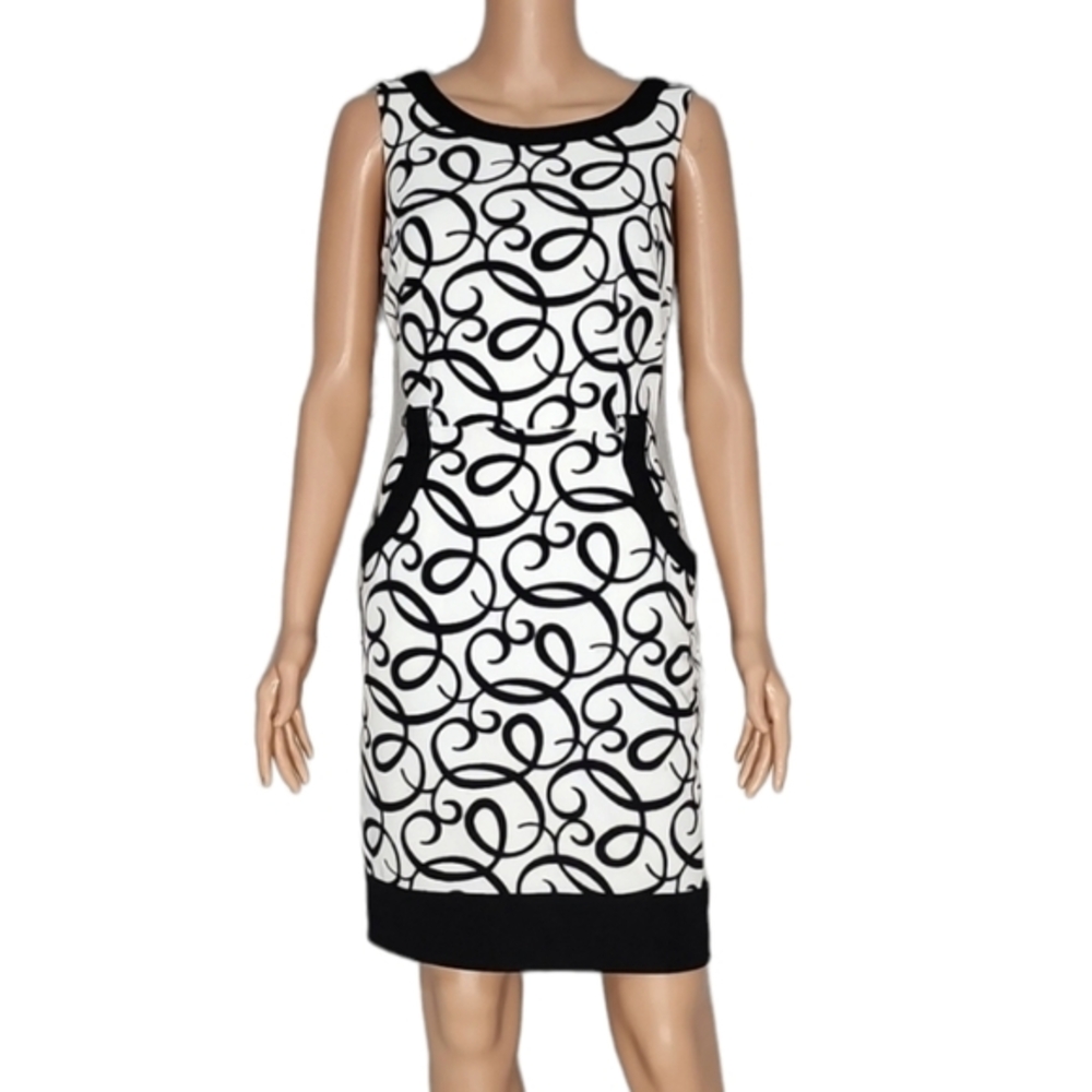 London times  Sleeveless  Black/White  Sheath Dress Pockets Size‎ 8 Medium
